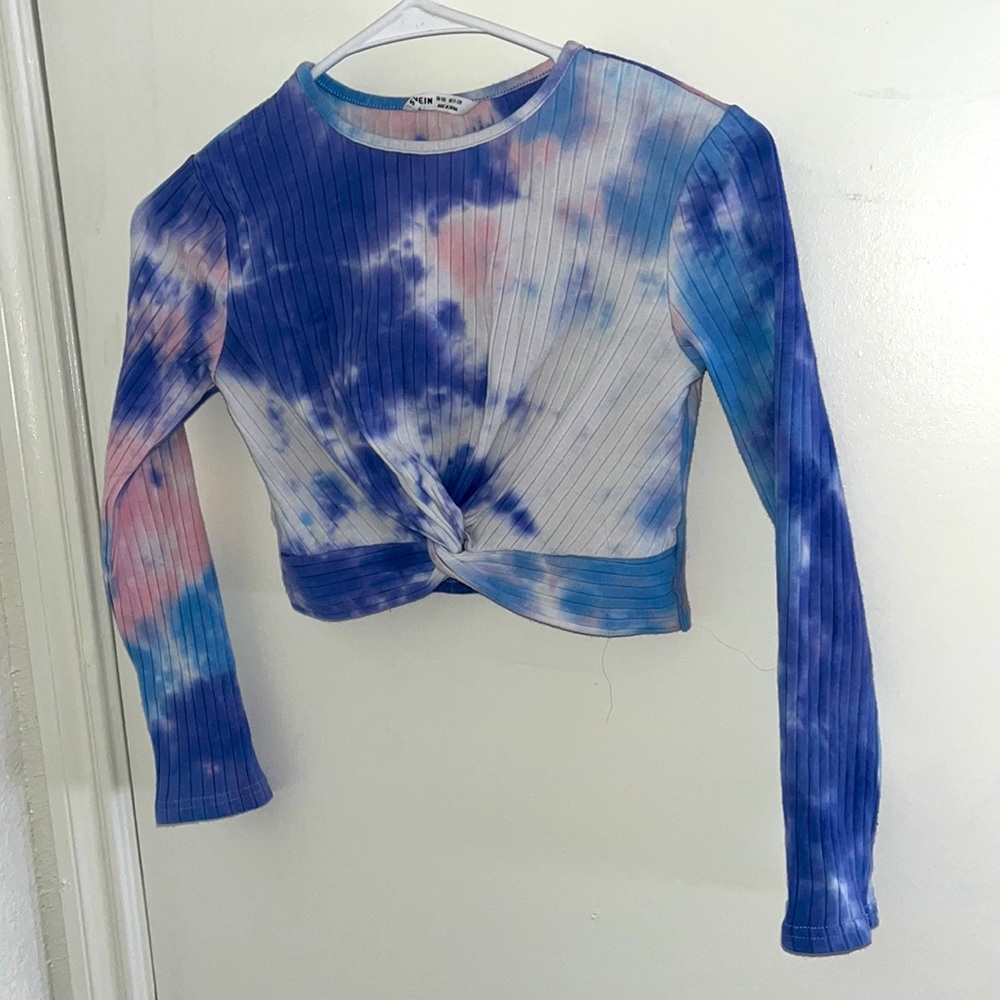 Girls Tie Dye Twist Front Rib-knit Tee